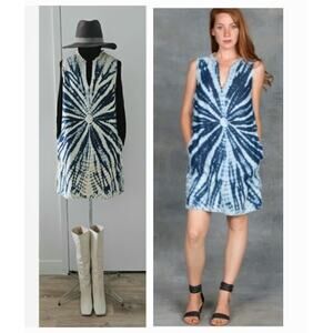 RAQUEL ALLEGRA indigo denim tie-dye goop fave travel layering dress $415 RA-2 M
